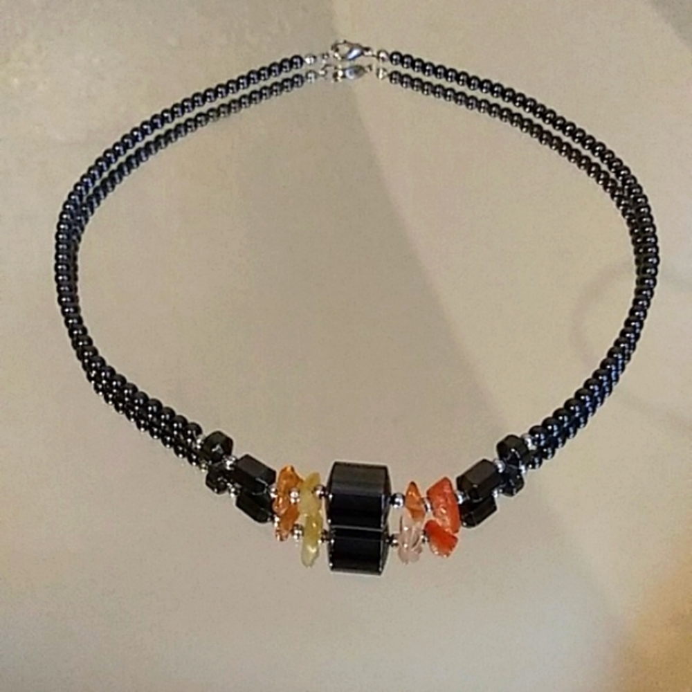NWOT Dark Silver Beaded Stament Necklace